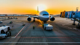 Airplane at sunset